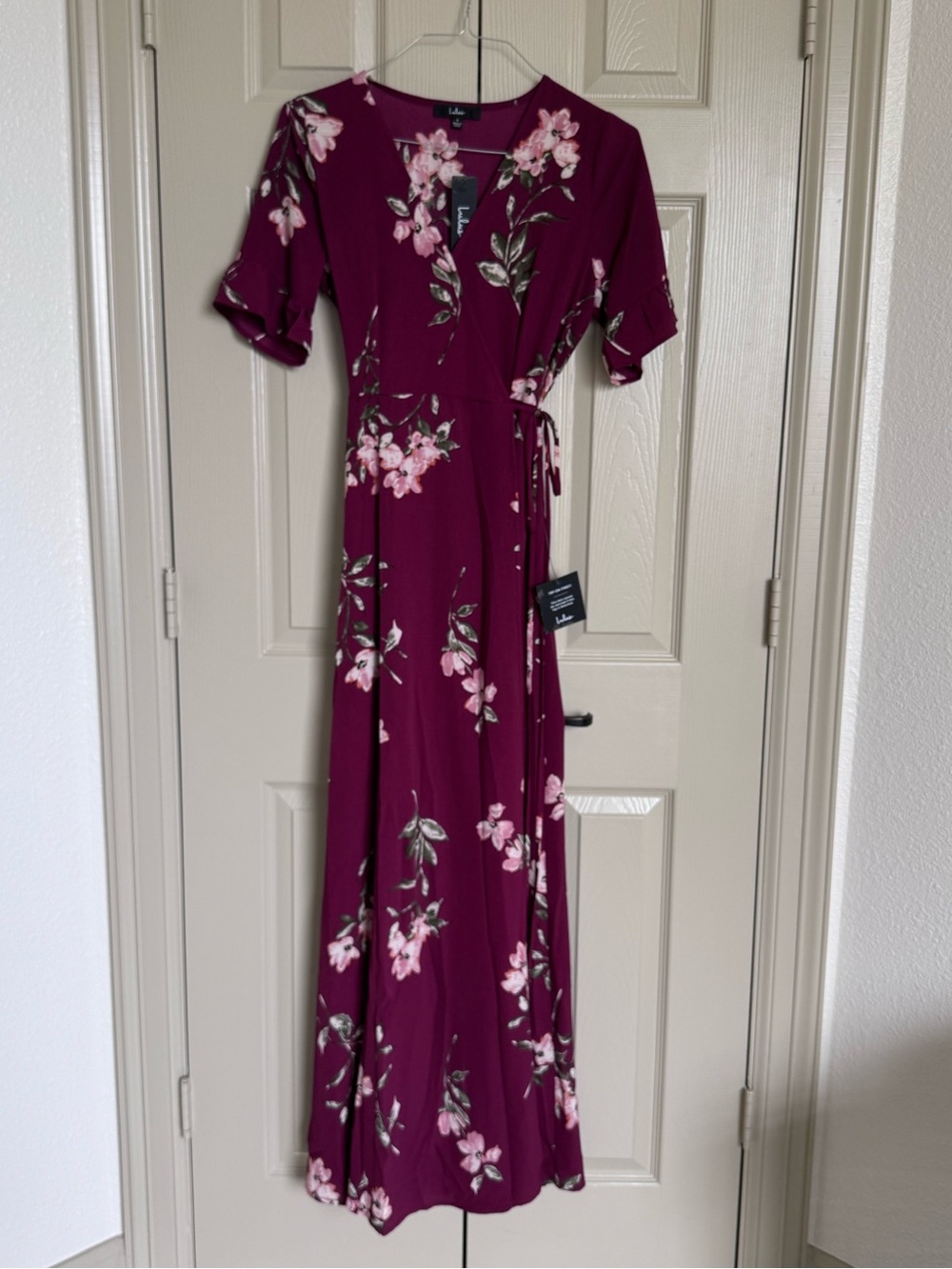 Lulu's Wine Floral Wrap Maxi Dress